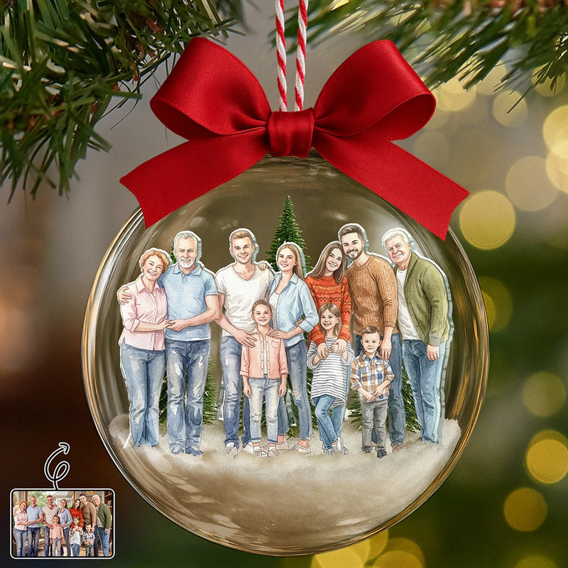 Art Design,Christmas,Family,Photo - Watercolor - Remove BG,Happy - Custom Photo Realistic Watercolor Art Family Is The Greatest Gift - Personalized 3D Acrylic Ball Ornament