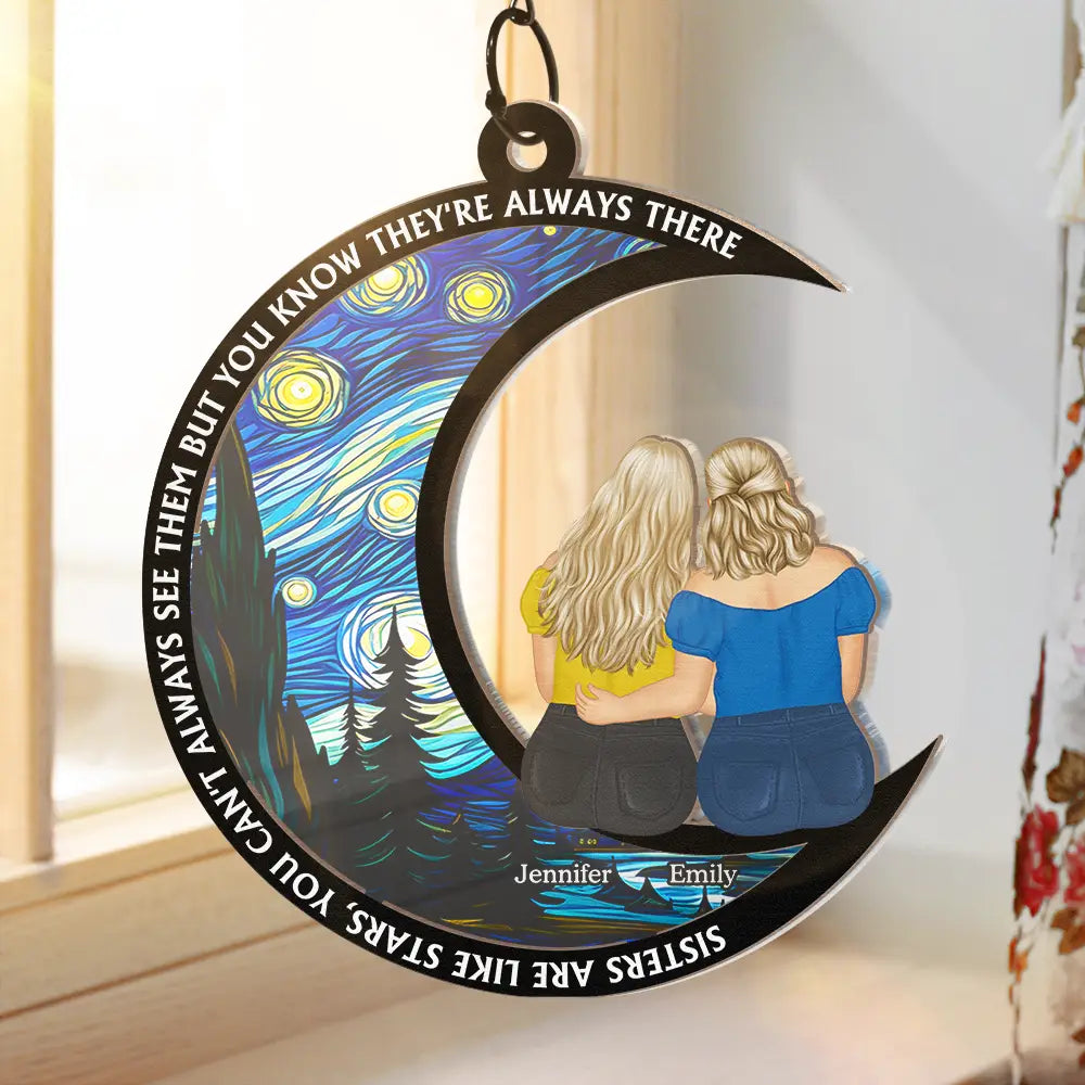 Besties Sisters Are Like Stars Flowers In The Same Garden - Personalized Window Hanging Suncatcher Ornament