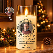 Christmas,Custom Photo,Family,Memorial,Memorial Loved One,Sympathetic,Upload Full Photo - Memorial Sympathy Gift For Loss Of Parent - Personalized Custom Photo Always Loved Never Forgotten LED Candle