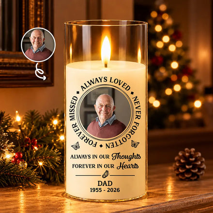 Memorial Sympathy Gift For Loss Of Parent - Personalized Custom Photo Always Loved Never Forgotten LED Candle