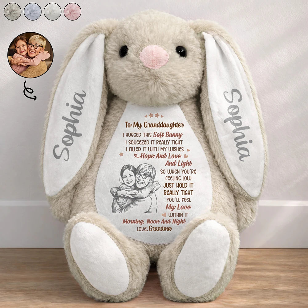Custom Photo Pencil Sketch Grandmother Granddaughter I Filled It With My Wishes - Personalized Soft Toy Bunny