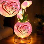 Christmas,Custom Text,Gift For Grandma,Gifts For Her,Grateful,Indoor Decor - Bedside Christmas Home Decor Gift For Grandma, Mom - Personalized With Kid's Name Sweethearts Tulip LED Night Light