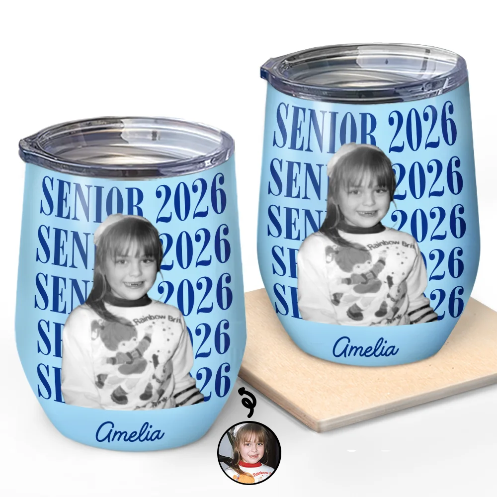 Graduation,Happy,Photo,Proud - Custom Photo Senior Vintage Portrait - Personalized Wine Tumbler