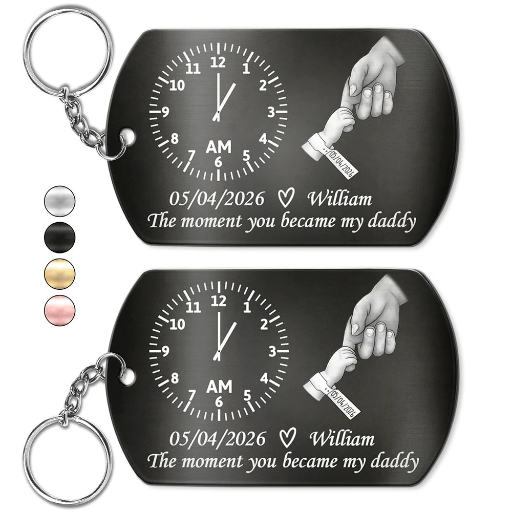 New Dad,New baby,Gift For Father,Happy,Vector,Adorable - The Moment You Became My Dad - Personalized Aluminum Keychain