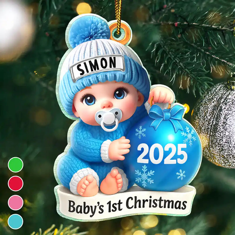 Christmas,New Dad,New baby,New Mom,Happy - Baby Beside Christmas Bauble First Christmas 3D Effect - Personalized Custom Shaped Acrylic Ornament 