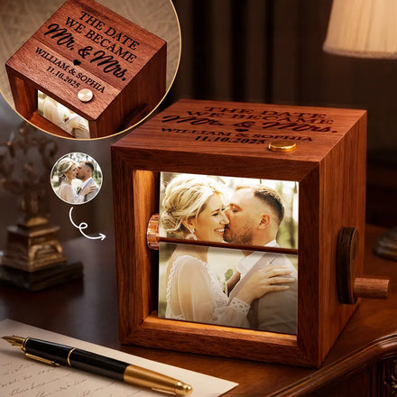Custom Photo The Date We Became Mr & Mrs Wedding Couple - Personalized Flipbook Frame Animation Machine