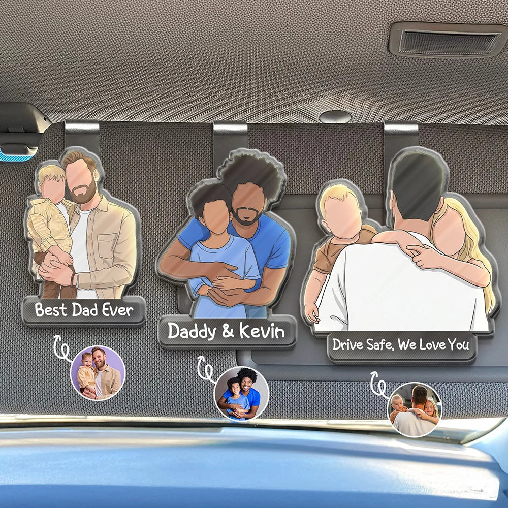 Gift For Husband,Gift For Wife,Parents,Gift For Father,Gift For Mother,Gift For Grandpa,Gift For Grandma,Non-Eng,Photo - Faceless Portrait ,Cozy - Custom Photo Faceless Portrait Best Dad Mom Ever Drive Safe I Love You - Personalized Custom Shaped Acrylic Car Visor Clip