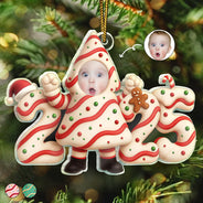 New baby,New Mom,New Dad,Funny,Parents,Gift For Kids,Gift For Grandkids - Custom Photo Christmas Tree Cake Funny Baby - Personalized Custom Shaped Acrylic Ornament