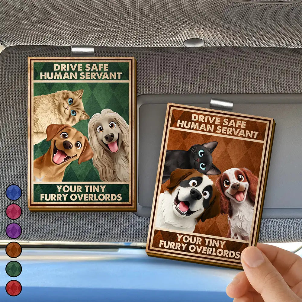 Drive Safe We’re Waiting At The Door Dog Cat Vintage - Personalized Custom Shaped Car Visor Clip