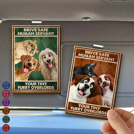 Drive Safe We’re Waiting At The Door Dog Cat Vintage - Personalized Custom Shaped Car Visor Clip