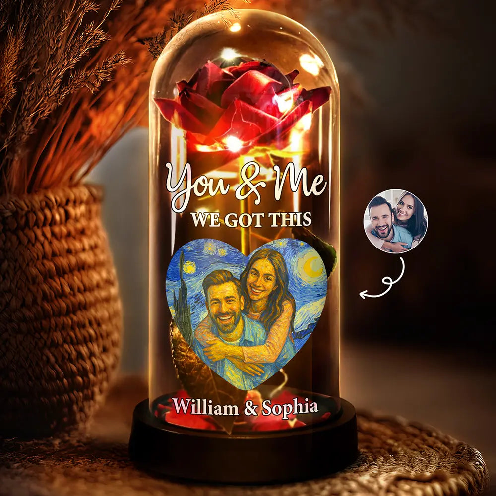 Custom Photo Starry Night You And Me We Got This - Personalized Everlasting Rose Dome Lamp