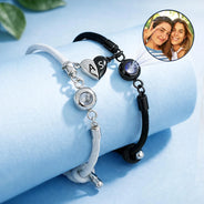Happy,Gift For Bestie,Old Best friends,Gift For Sisters - Custom Photo Besties Sisters Forever - Personalized Photo Projection Bracelet Magnetic Initial