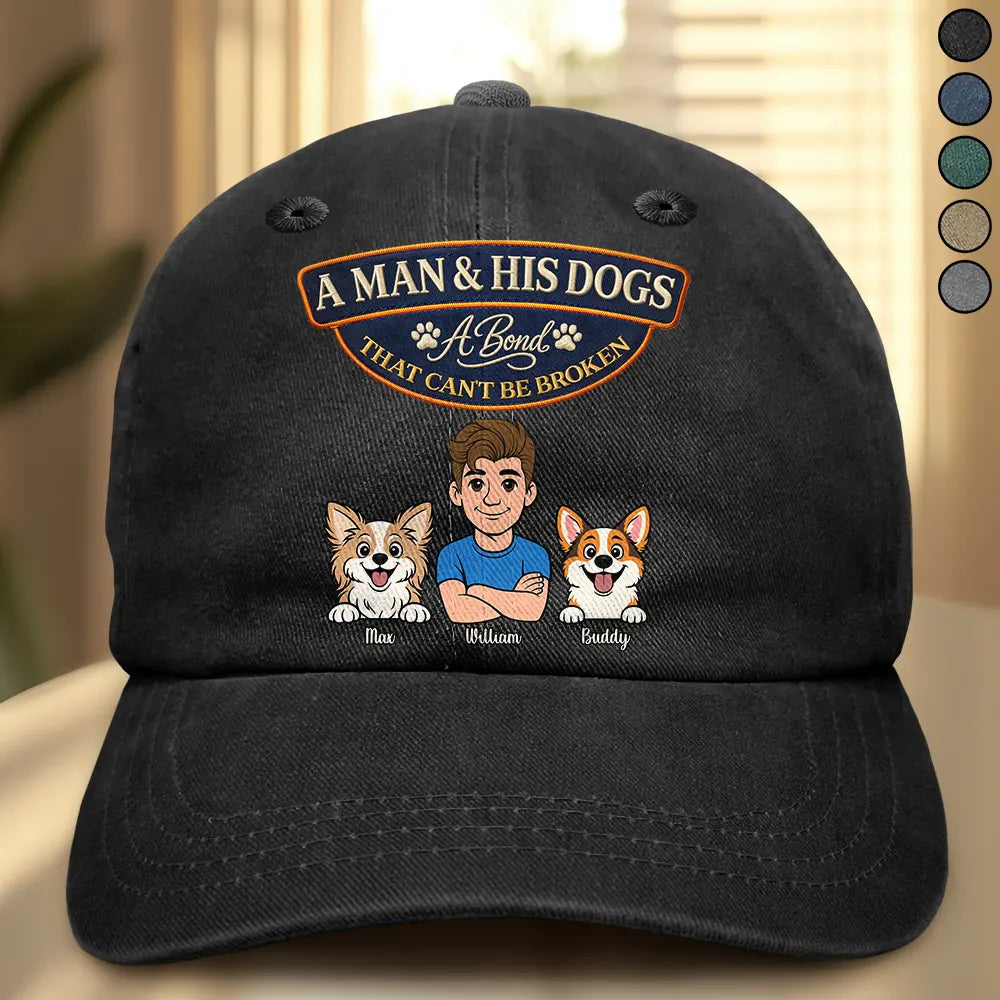 Retro Style A Man And His Dog Cat A Bond That Can't Be Broken - Personalized Vintage Washed Denim Cap
