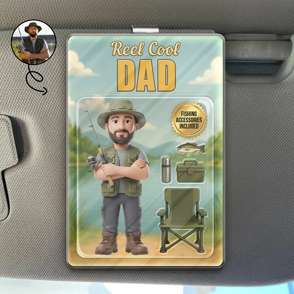 Gift For Father,Custom Photo,Fishing,Art Design,Playful,Photo - Toybox Figure - Custom Photo Toybox Figure Fishing Man Dad Grandpa Limited Edition - Personalized Custom Shaped Acrylic Car Visor Clip