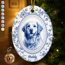 Art Design,Christmas,Cozy,Pet Lovers,Photo - Porcelain Art Style- Custom Photo Single-Color Watercolor Loving Dog Cat Pet Family Portrait - Personalized Oval Ceramic Ornament