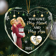 Gift For Couples,Gift For Husband,Gift For Wife,Gift For Boyfriend,Gift For Girlfriend,Christmas,Funny - You Have My Heart Couple - Personalized Heart Shaped Glass Ornament