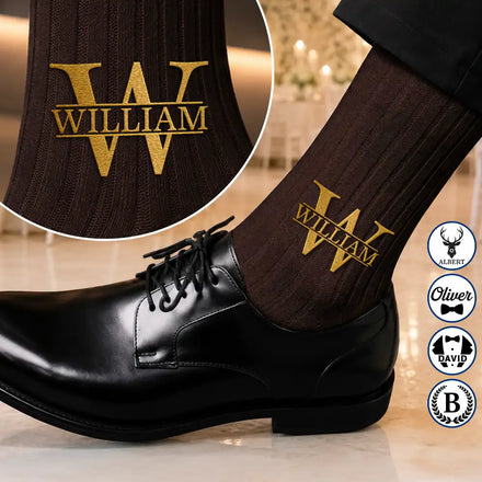 Monogram Vintage Monogram Initial Name - Personalized Embroidered Socks