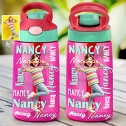 Back To School, Custom Photo, Art Design, Parents, Adorable, Photo - Cartoon Portrait - Custom Photo Cartoon Portrait Adorable Kids With Name - Personalized Kids Water Bottle With Straw