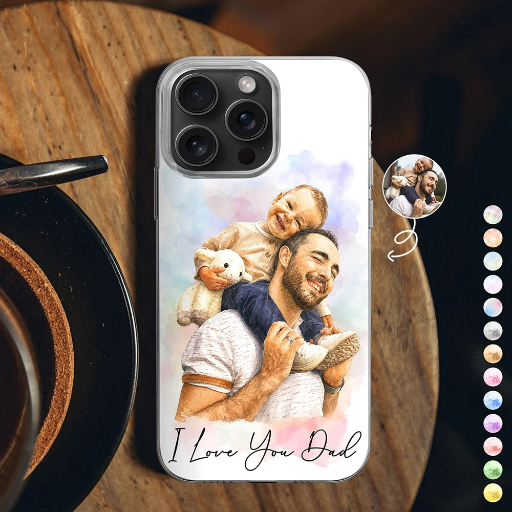 Custom Photo Realistic Watercolor Art I Love You Dad Grandpa - Personalized Clear Phone Case