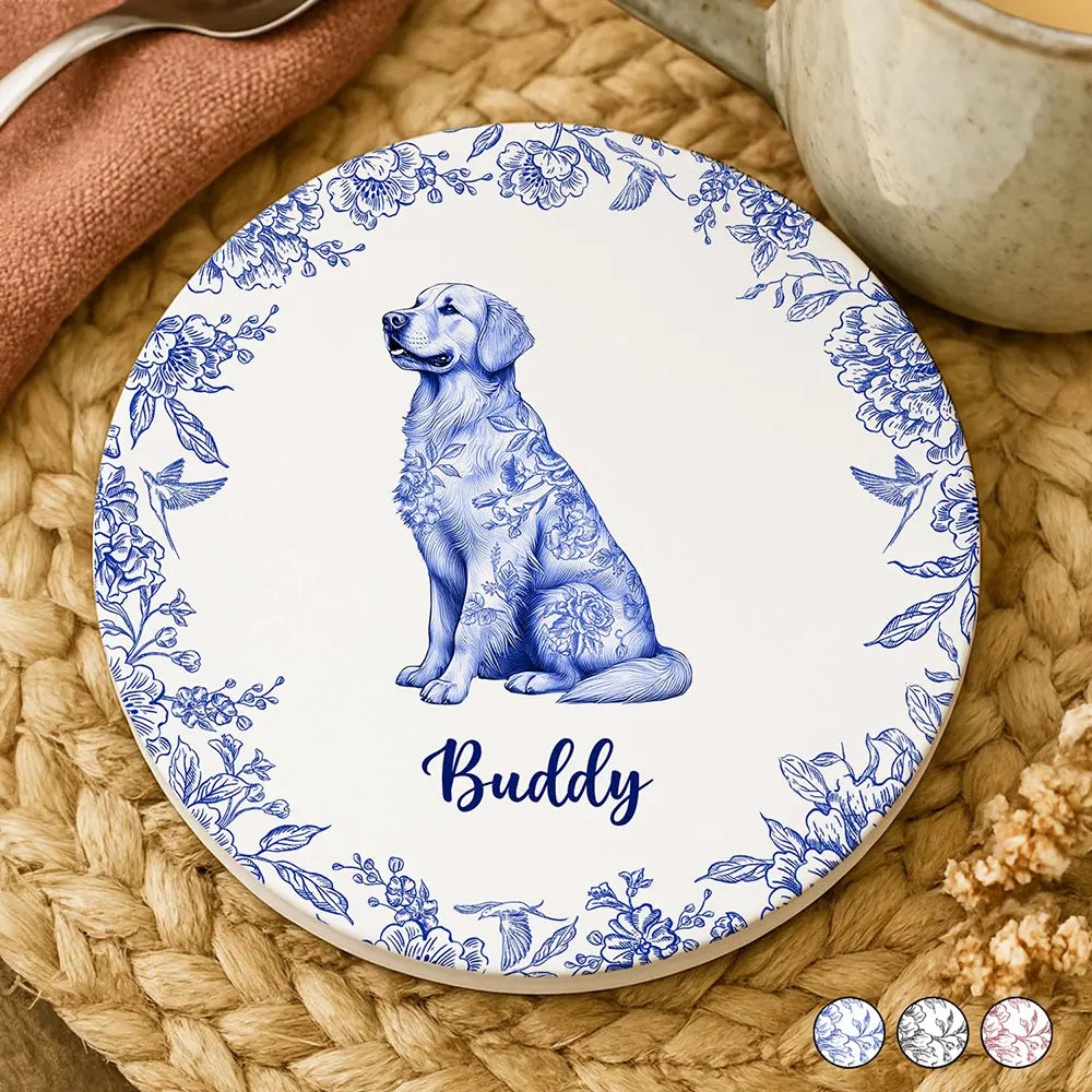Chinoiserie Toile Dog Cat - Personalized Ceramic Coaster
