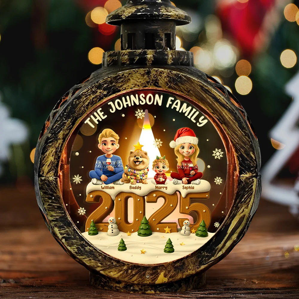 3D Effect Christmas Family And Dog Cat - Personalized Candlelight Lantern Ornament