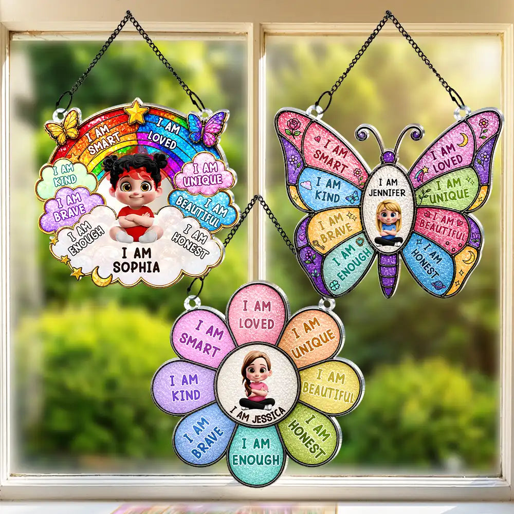 I Am Smart Kind Brave Butterfly - Personalized Window Hanging Suncatcher Ornament
