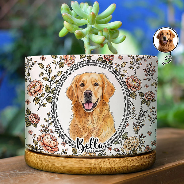 Art Design,Healing,Pet Memorial,Pet Lovers,Memorial,Photo - Vivid Watercolor Art - Custom Photo Vivid Watercolor Art Forever Loved Dog Cat Pet Portrait Toile Remembrance - Personalized Plant Pot