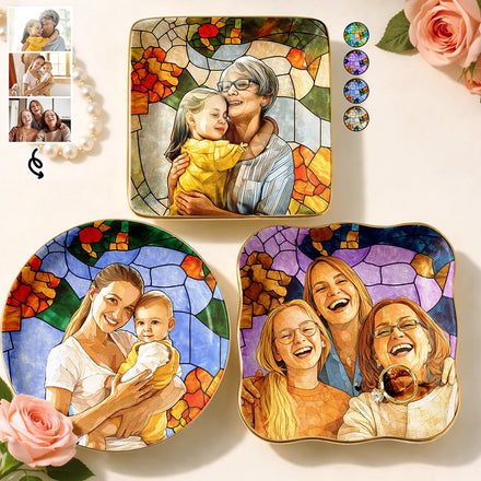 Custom Photo Stained Glass Portrait Mom Grandma Parents Family - Personalized Ring Dish