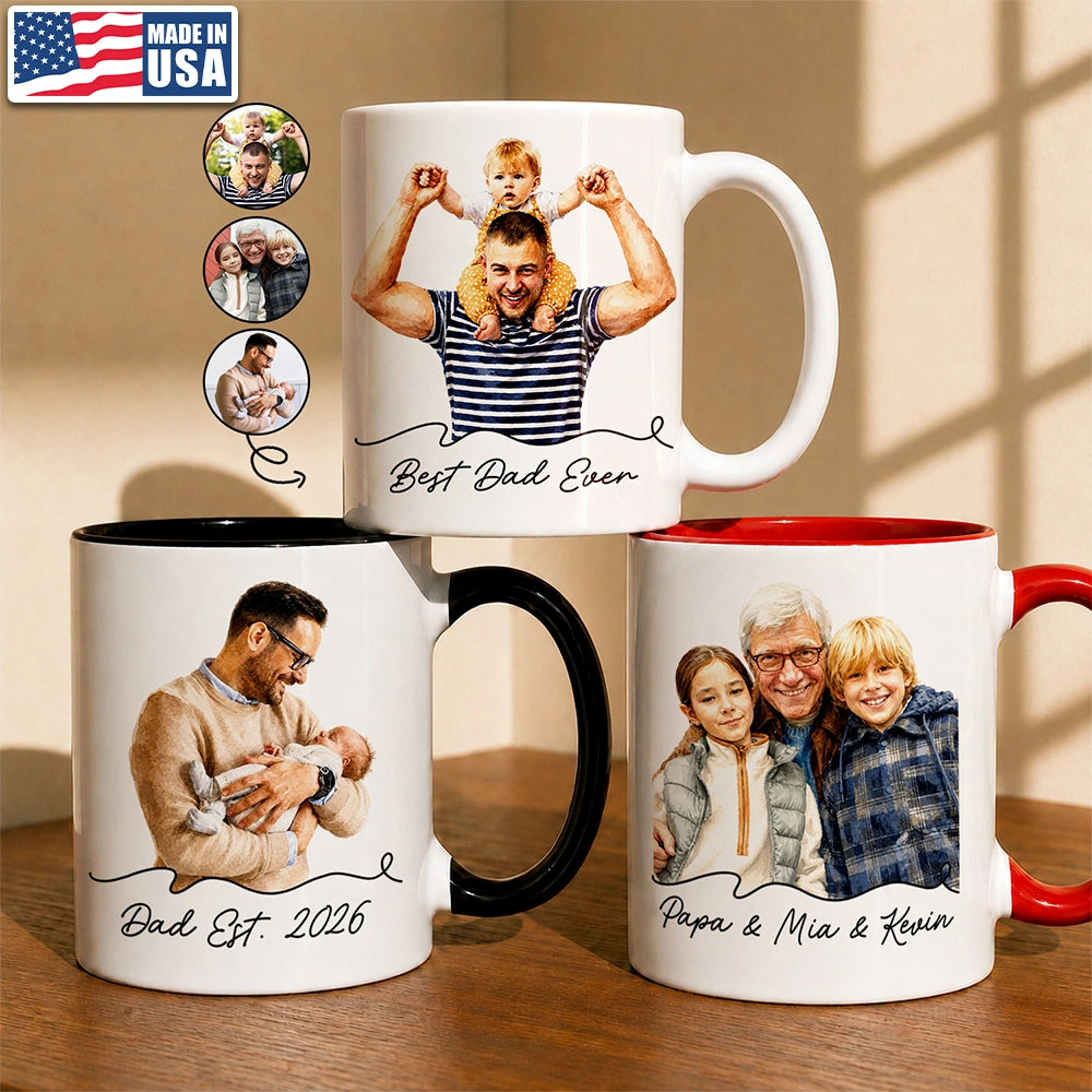 Custom Photo Realistic Watercolor Art Best Dad Ever Grandpa Papa - Personalized Mug