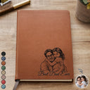 Gift For Father,Gift For Grandpa,Non-Eng,Photo - Pencil Sketch (Bold),Proud - Custom Photo Bold Sketch Best Dad Grandpa Ever Family Portrait - Personalized Leather Journal