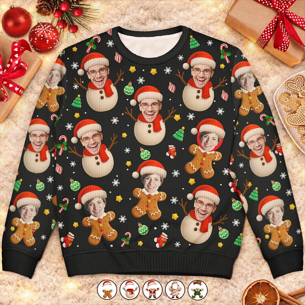 Christmas,Funny,Gift For Couples,Gift For Husband,Gift For Wife,Parents,Gift For Grandparents,Family,Gift For Sibling - Custom Photo Christmas Characters Funny Face - Personalized Unisex Ugly Sweater