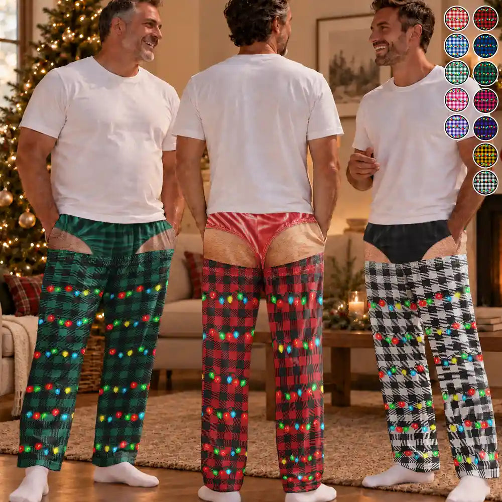 Christmas,Humorous,Gift For Men,Gift For Yourself,Icon - Funny Underwear Print Plaid Pattern Husband Dad Brother - Personalized Pajama Pants