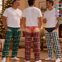 Christmas,Humorous,Gift For Men,Gift For Yourself,Icon - Funny Underwear Print Plaid Pattern Husband Dad Brother - Personalized Pajama Pants