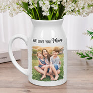 Gift For Wife,Gift For Women,Gift For Mother,Gift For Grandma,Mom - Daughters (Young),Mom - Daughters (Adult),Love,Mom - Children - Custom Photo Watercolor Painting Mother And Daughter Forever Linked Together - Personalized Ceramic Flower Vase
