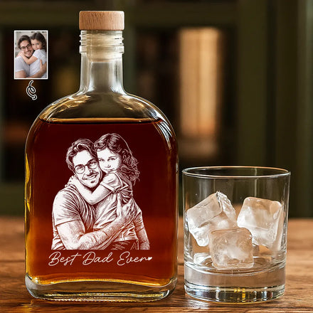 Custom Photo White Pencil Sketch Art Best Dad Grandpa Ever Family Portrait - Personalized Whiskey Bottle