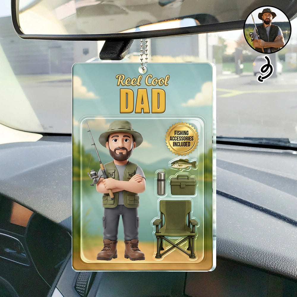 Gift For Father,Custom Photo,Fishing,Art Design,Playful,Photo - Toybox Figure - Custom Photo Toybox Figure Fishing Man Dad Grandpa Limited Edition - Personalized Acrylic Car Hanger