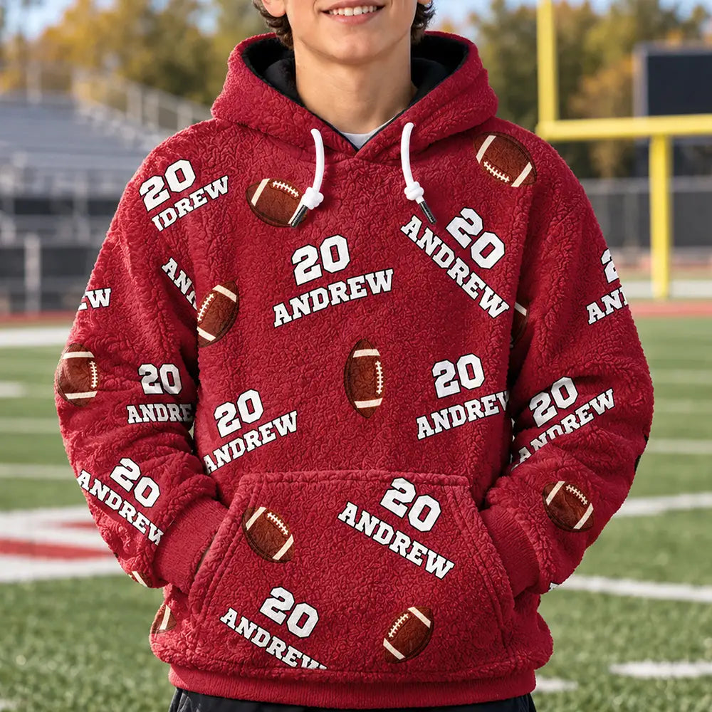 Christmas,Football,Gift For Kids,Happy,Icon - Sports Gift For Kids - Personalized American Football Baseball Soccer Fleece Hoodie