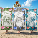 Pet Lovers,Pet Mom,Pet Dad,Dog Lovers,Dog Mom,Dog Dad,Cat Lovers,Cat Mom,Cat Dad,Beach,Summer,Non-Eng,Photo - Pencil Sketch,Playful - Custom Photo Pencil Sketch With Tropical Leaves For Pet Lovers - Personalized Beach Towel