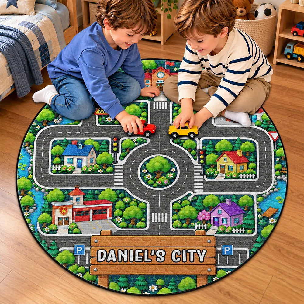 Birthday Gift For Kids Boys Toddler - Personalized Name Sign City Road Car Track Map Rug
