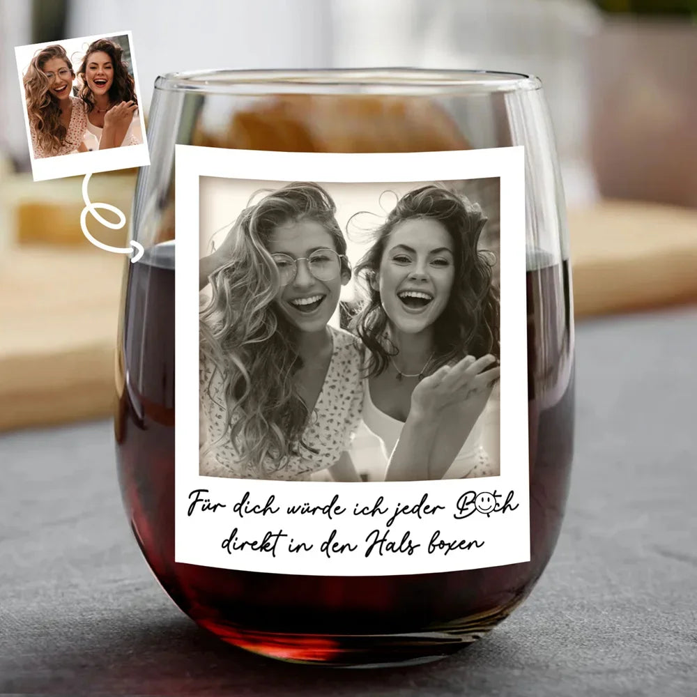 Gift For Bestie,Old Best friends,Gift For Women - Eigenes Foto Besties Grayscale Direkt In Den Hals Boxen - Personalisierte Weingläser Ohne Stiel