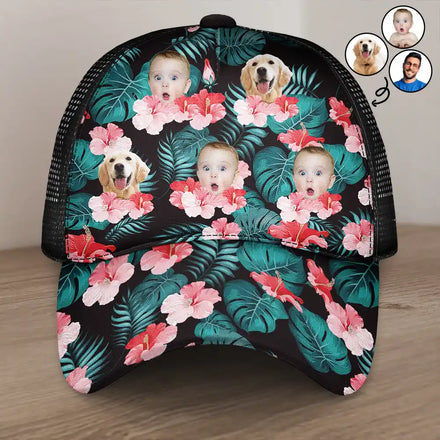 Custom Photo Beach Summer Tropical Fun Face Vacation Vibe - Personalized Mesh-back Casual Cap