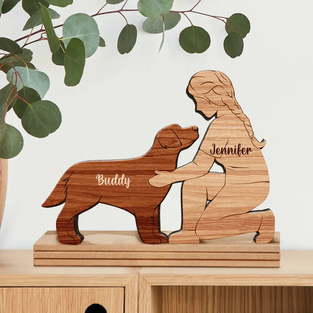 Dog Mom,Dog Lovers,Happy - A Girl And Her Dog A Bond That Can't Be Broken - Personalized Wooden Dog Sculpture