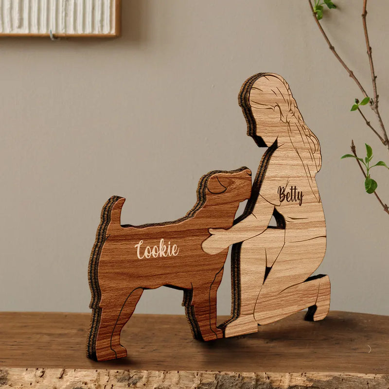 Dog Mom,Dog Lovers,Happy - A Girl And Her Dog A Bond That Can't Be Broken - Personalized Wooden Dog Sculpture