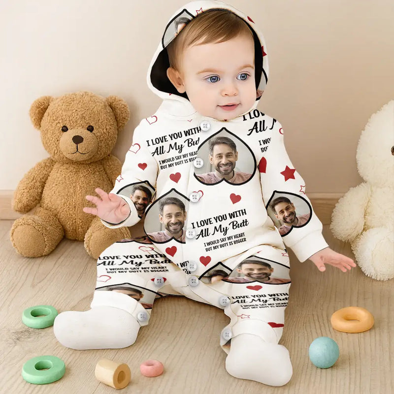 Gift For Couples,Funny - Custom Photo Funny I Love You With All My Heart - Personalized Overall Onesie Hooded Jumpsuit
