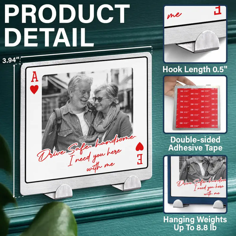 Gift For Couples, Custom Photo, Love - Custom Photo Couple Drive Safe Handsome Playing Card - Personalized Mini Key Hook