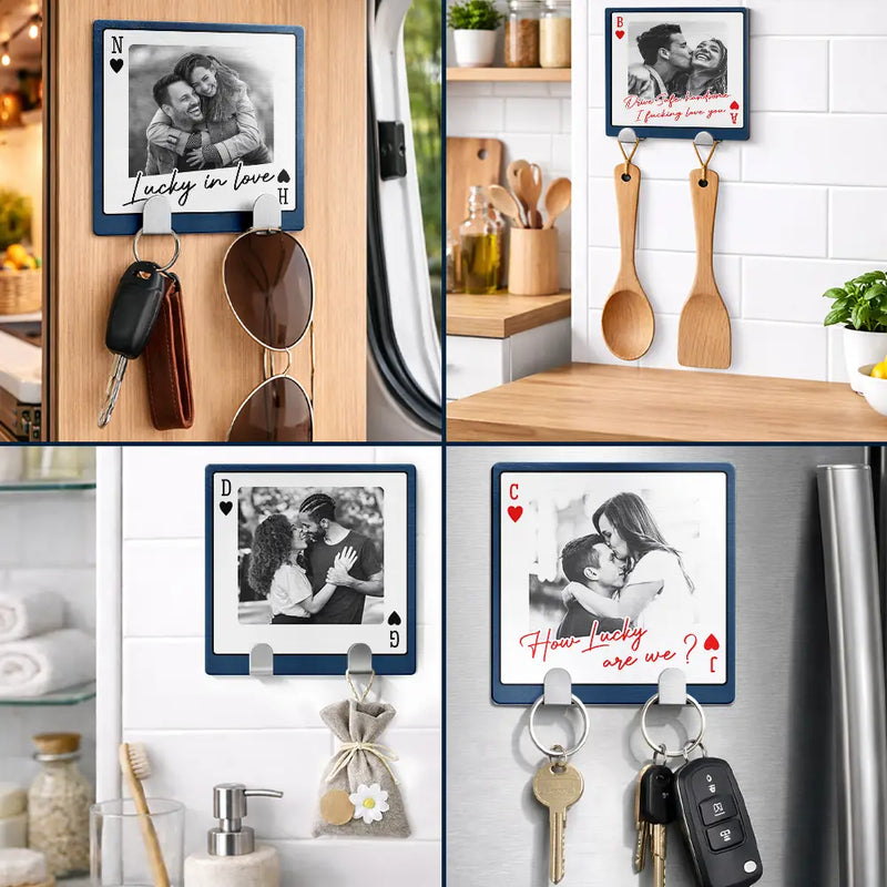 Gift For Couples, Custom Photo, Love - Custom Photo Couple Drive Safe Handsome Playing Card - Personalized Mini Key Hook