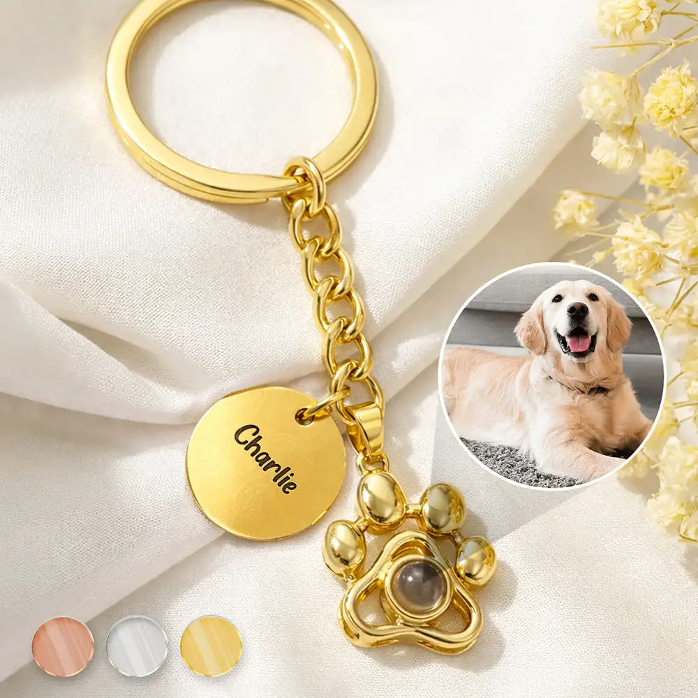 Pet Lovers,Pet Mom,Pet Dad,Pet Couple,Dog Lovers,Dog Mom,Dog Dad,Dog Couple,Cat Lovers,Cat Mom,Cat Dad,Cat Couple - Custom Photo Adorable Pet Dog Cat - Personalized Custom Shaped Photo Projection Keychain
