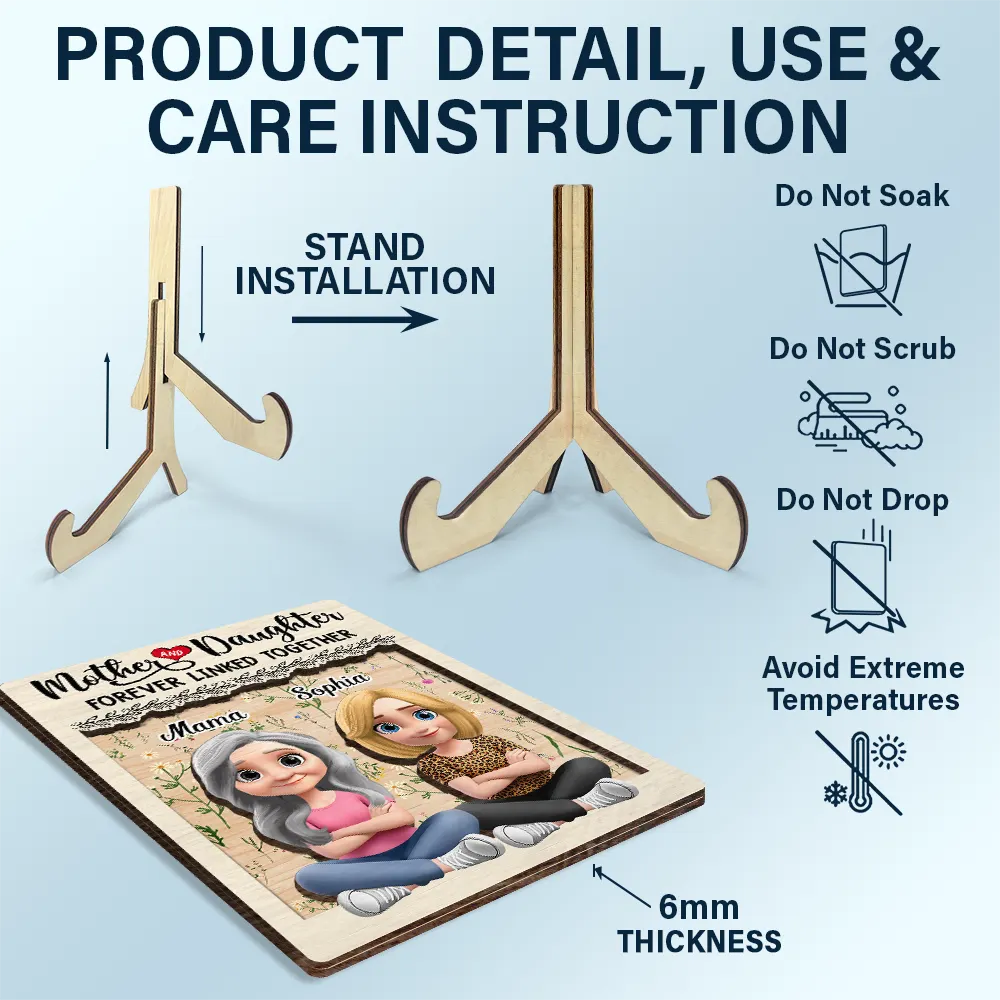 Gift For Mother,Gift For Daughter,Mom,Daughters (Adult),Love - Mother And Daughter Forever Linked Together 3D Effect - Personalized 2-Layered Wooden Plaque With Stand