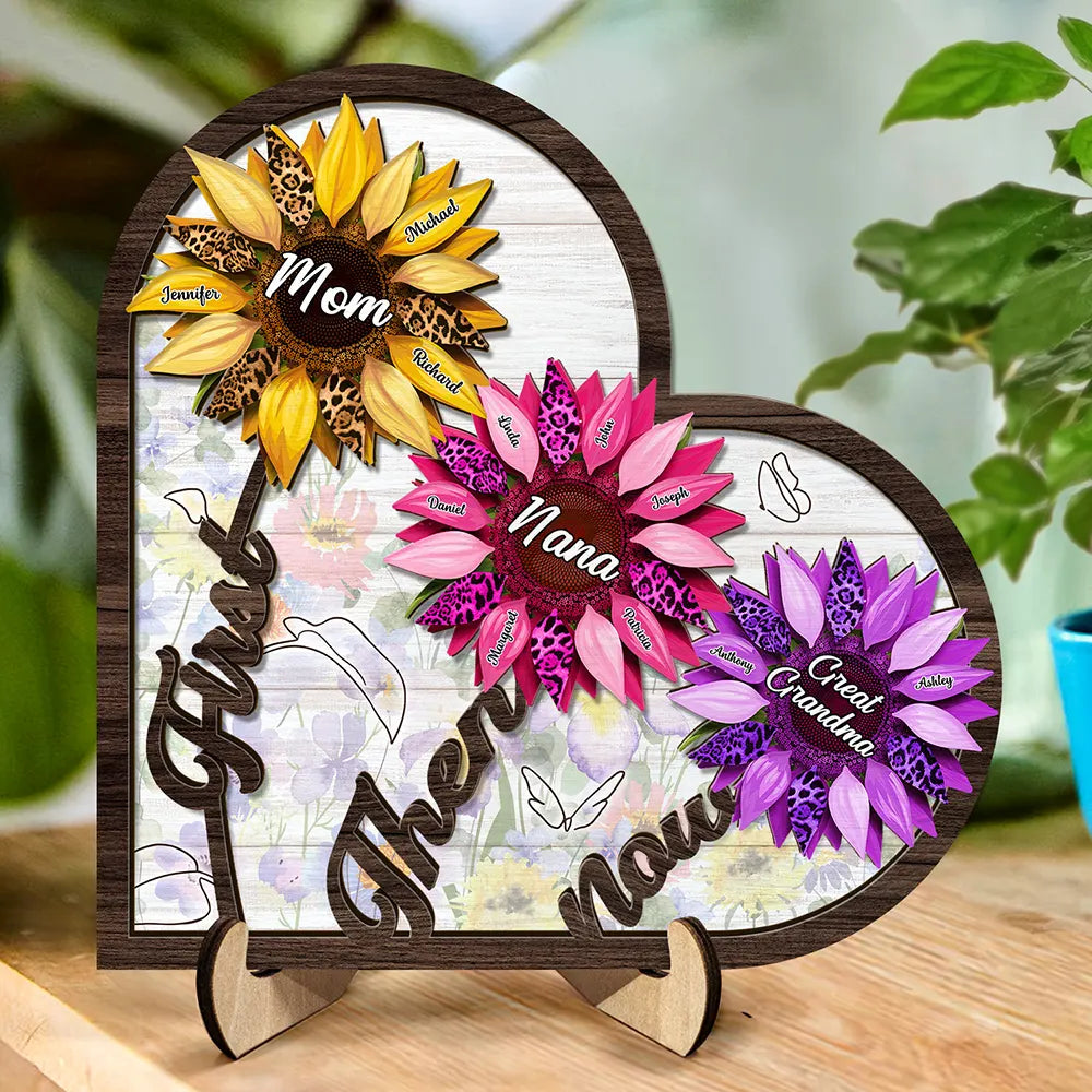 First Mom Then Grandma Now Great Grandma - Personalized 2-Layered Wooden Plaque With Stand