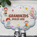 Gift For Grandma,Gift For Grandpa,Grandpa - Grandkids,Grandma - Grandkids,Gift For Women,Gift For Men,Happy,Stick Figure,Pet Lovers - Faux Embroidery Effect Stick Figures Spoiled Grandkids Live Here - Personalized Custom Shaped Doormat